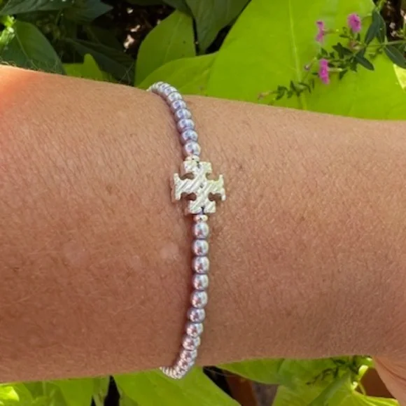 Tory Burch Lilac Beaded Slider Bracelet w/silver accents - NEW - Picture 1 of 3